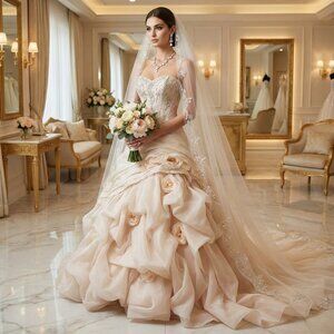 Luxurious Couture Designer Wedding Runway Swarovski Crystals Flowers Gown Dress